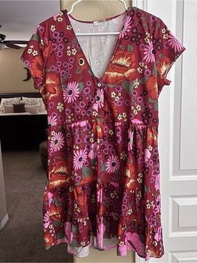 Women’s Floral Button-Front Dress in Burgundy